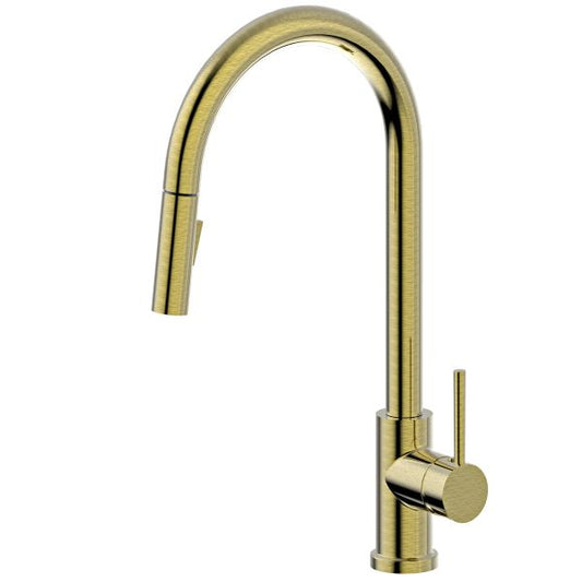 MELA - RONDO Gooseneck Pull Out Sink Mixer Brushed Brass