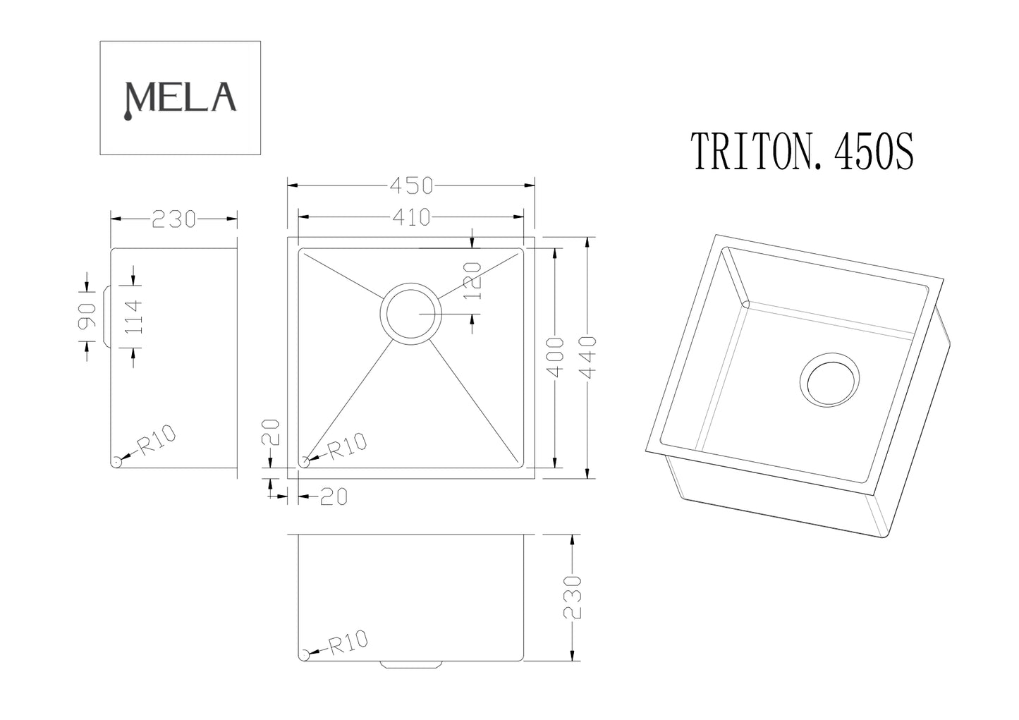 MELA - TRITON 450S Stainless Steel Kitchen/Laundry Sink - Single