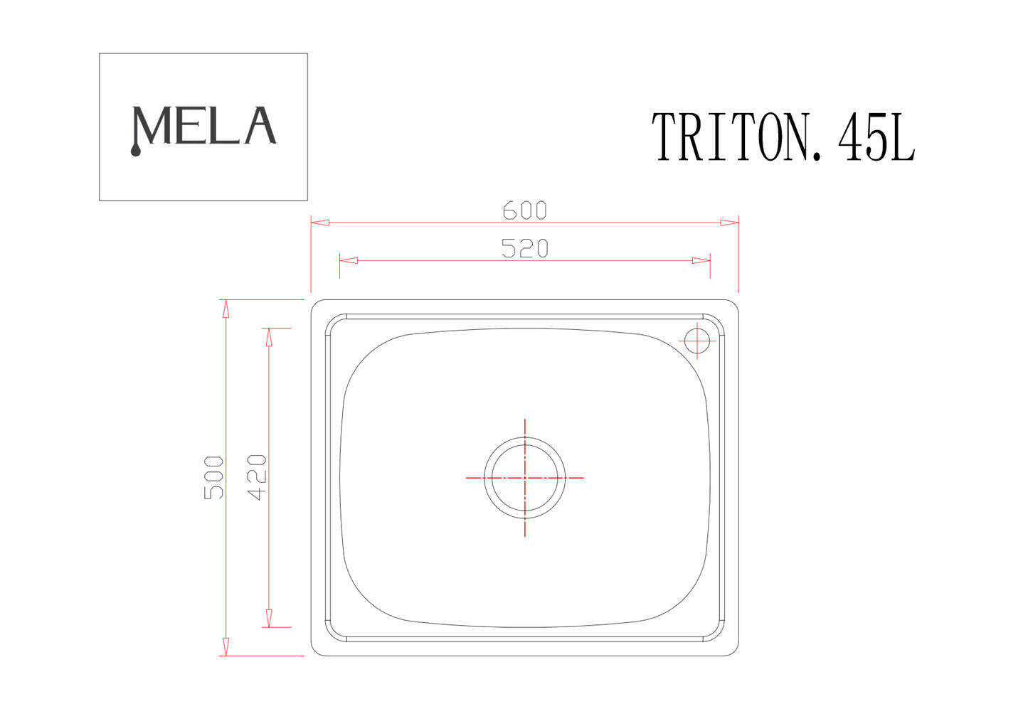 MELA - TRITON 45L Polish Kitchen/Laundry Sink - Single