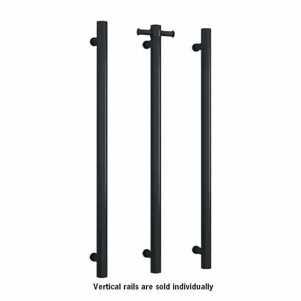 THERMORAIL - VS900HB Matt Black Straight Round Vertical Single Bar Heated Towel Rail