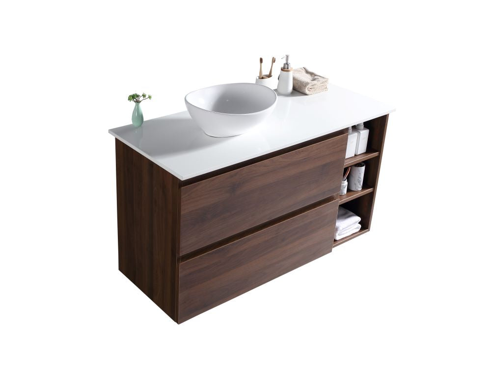 MELA - CLARK 1200 Walnut Wall Hung Vanity with 2 Drawers and Shelves