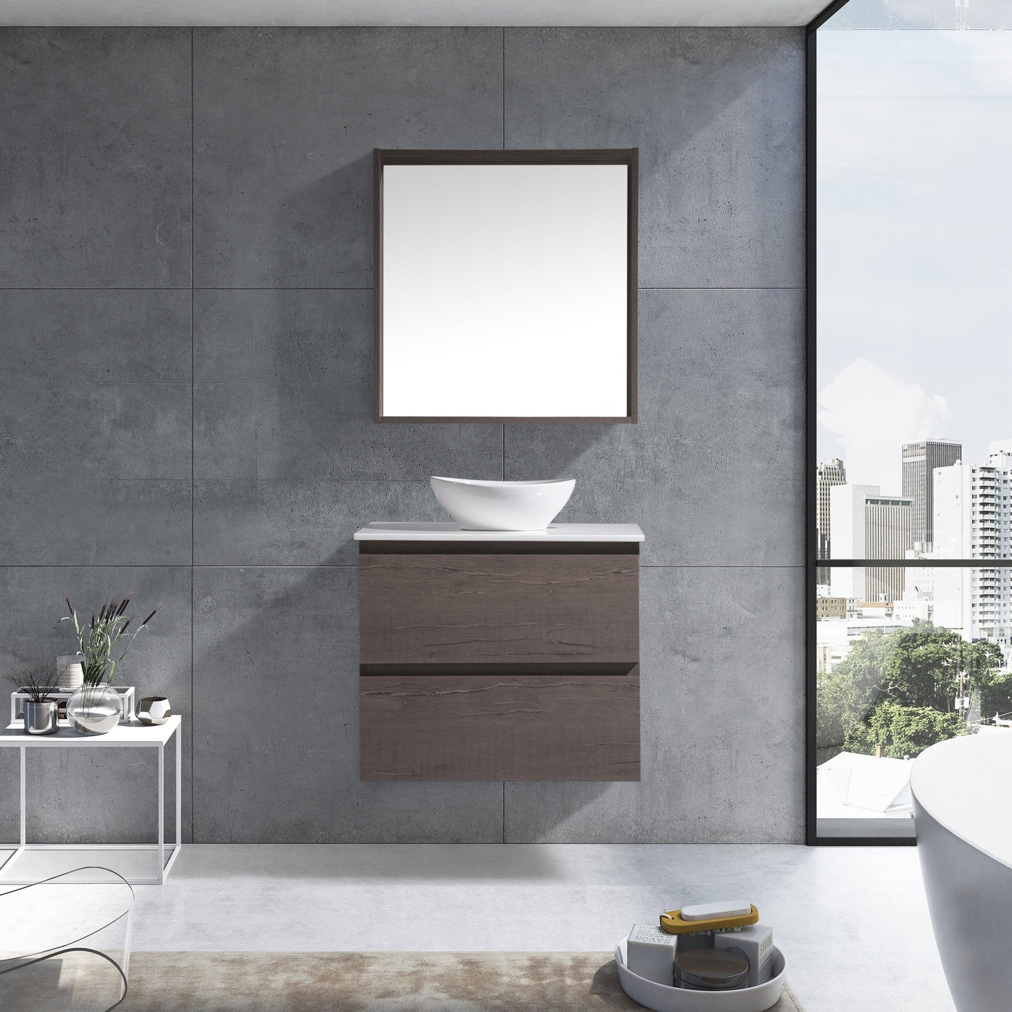 MELA - CLARK 600 Dracula Oak Wall Hung Vanity with 2 Drawers