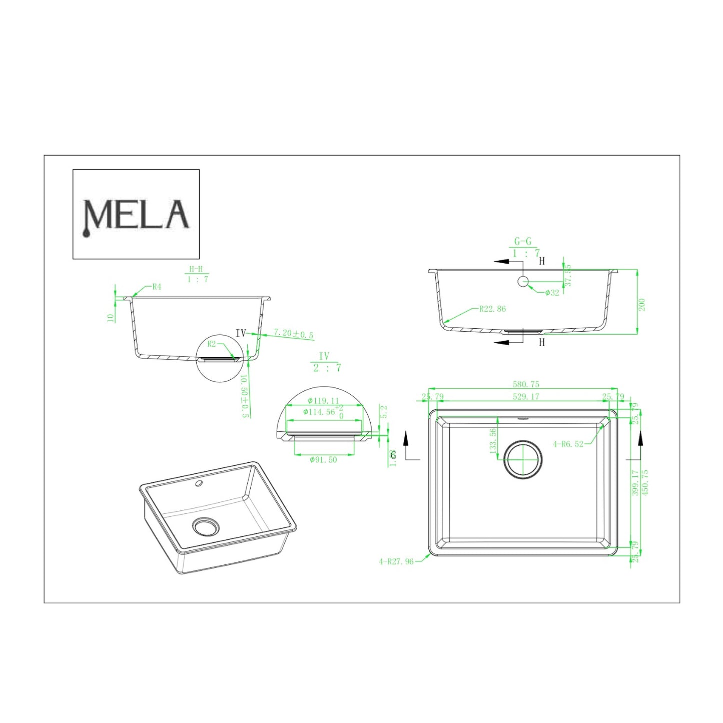 MELA - TRITON 580 Granite Kitchen/Laundry Sink - Single White