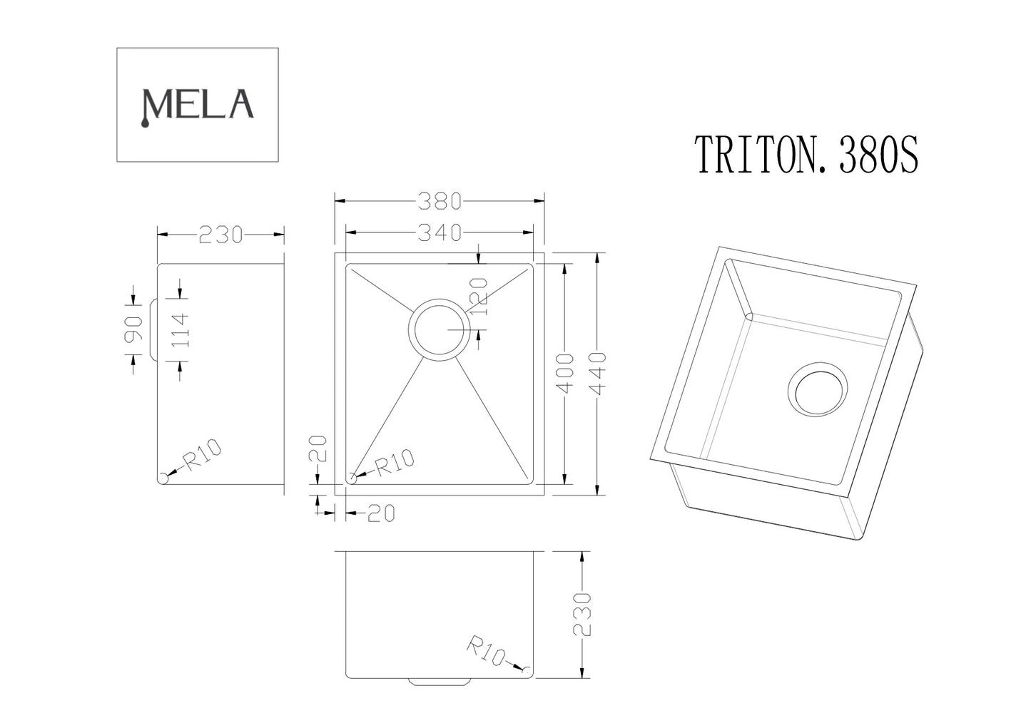 MELA - TRITON 380S Stainless Steel Kitchen/Laundry Sink - Single