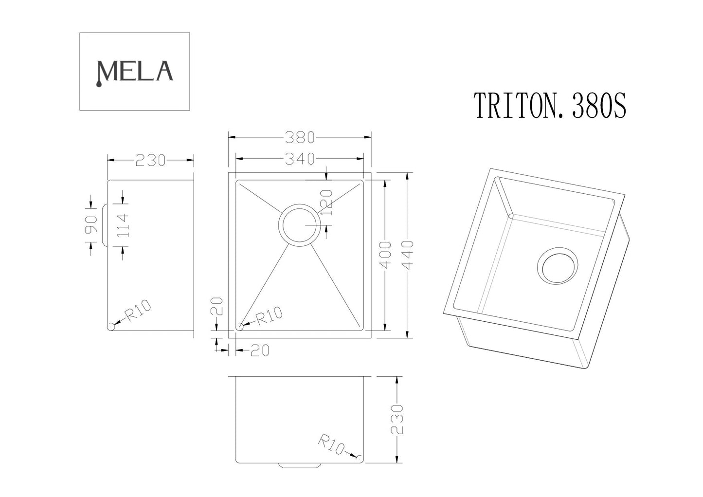 MELA - TRITON 380S Stainless Steel Kitchen/Laundry Sink - Single Black
