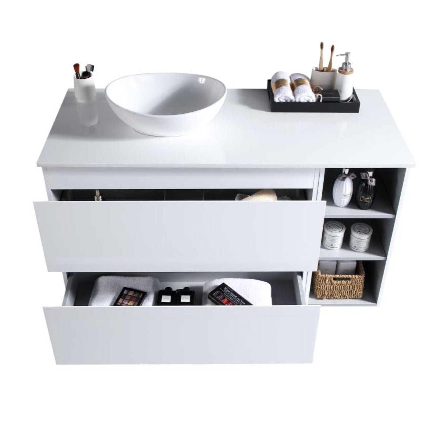 MELA - CLARK 1200 Gloss White Wall Hung Vanity with 2 Drawers and Open Shelves