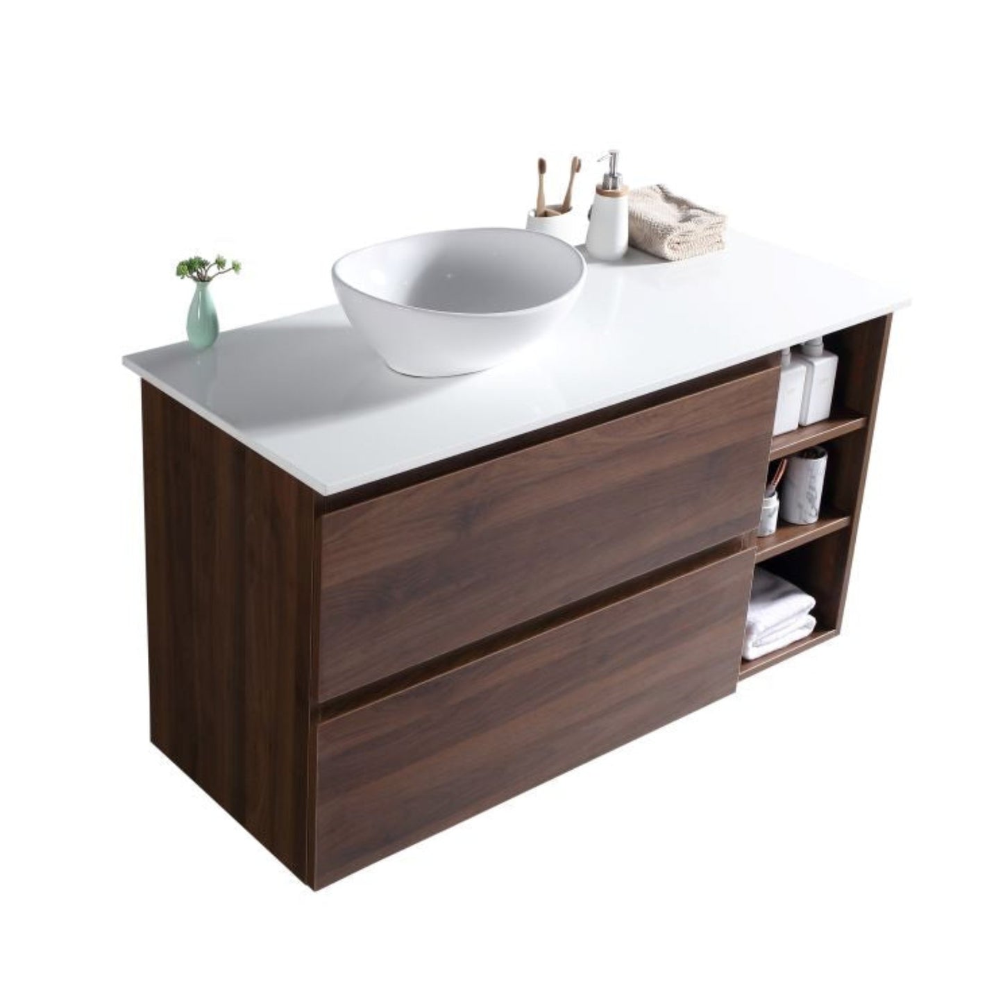 MELA - CLARK 1050 Walnut Wall Hung Vanity with 2 Drawers and Open Shelves