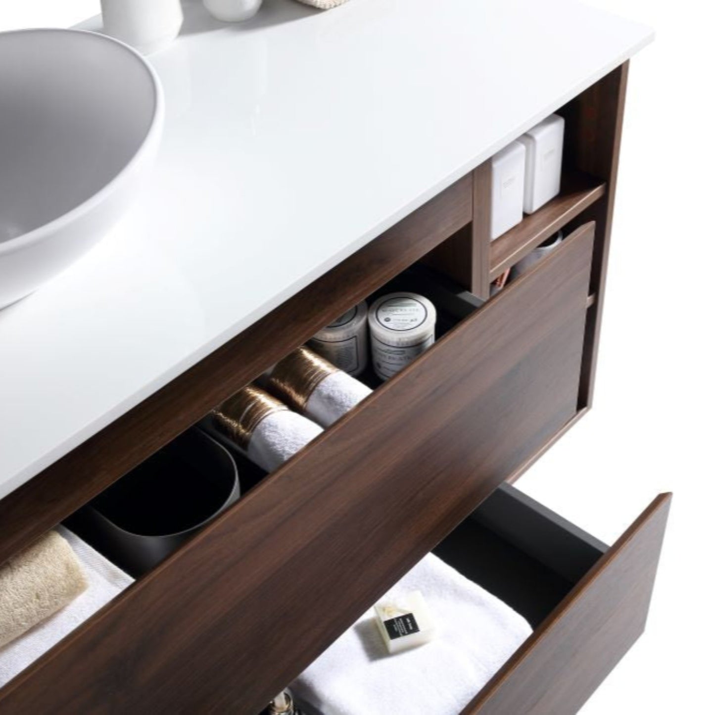 MELA - CLARK 1050 Walnut Wall Hung Vanity with 2 Drawers and Open Shelves