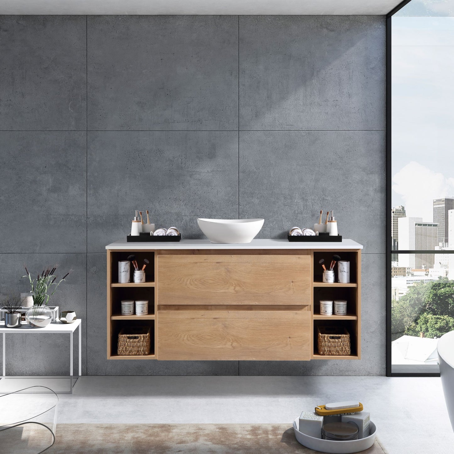 MELA - CLARK 1200 Snafell Wall Hung Vanity with 2 Drawers and 2 Open Shelves