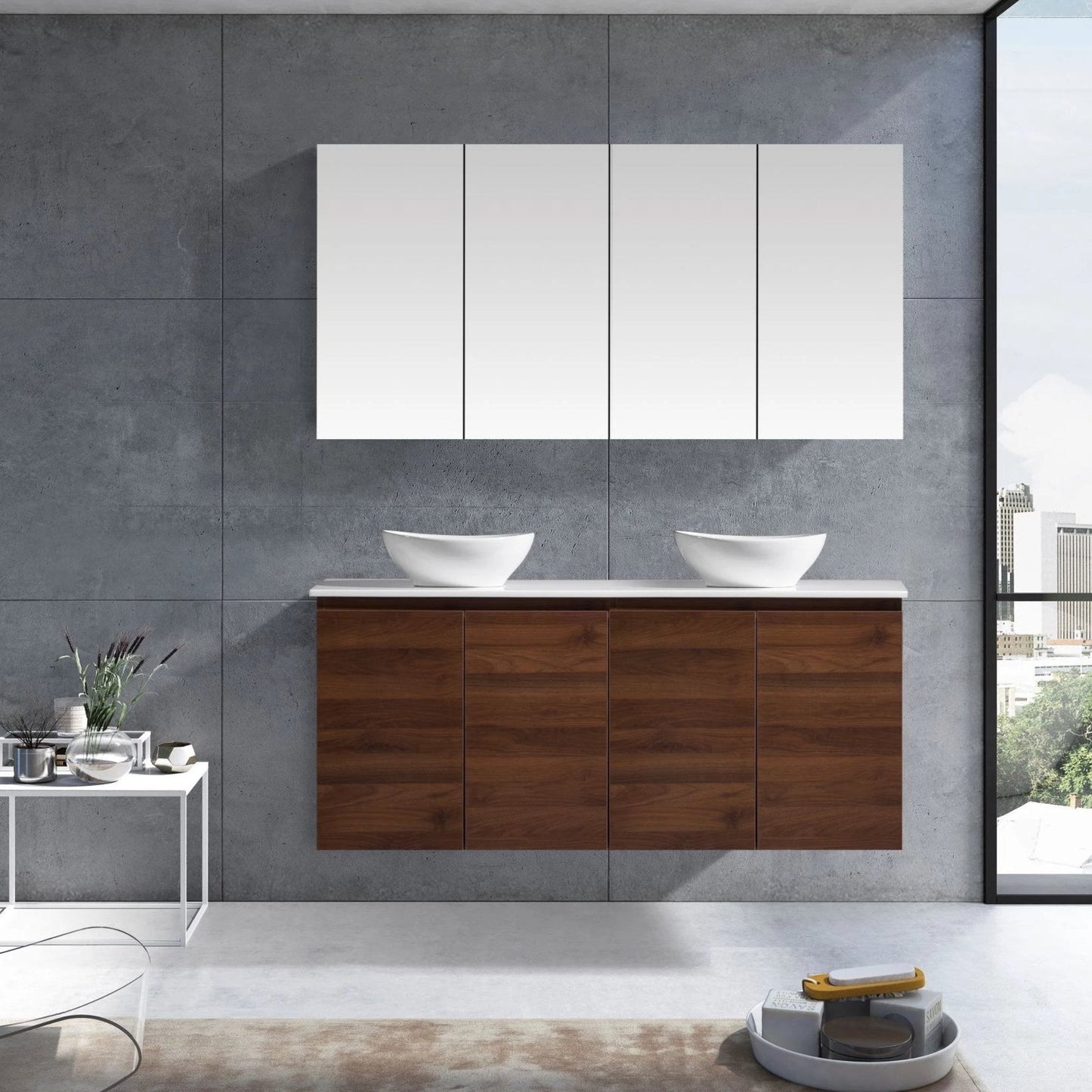MELA - CLARK 1500 Walnut Wall Hung Vanity with 4 Doors