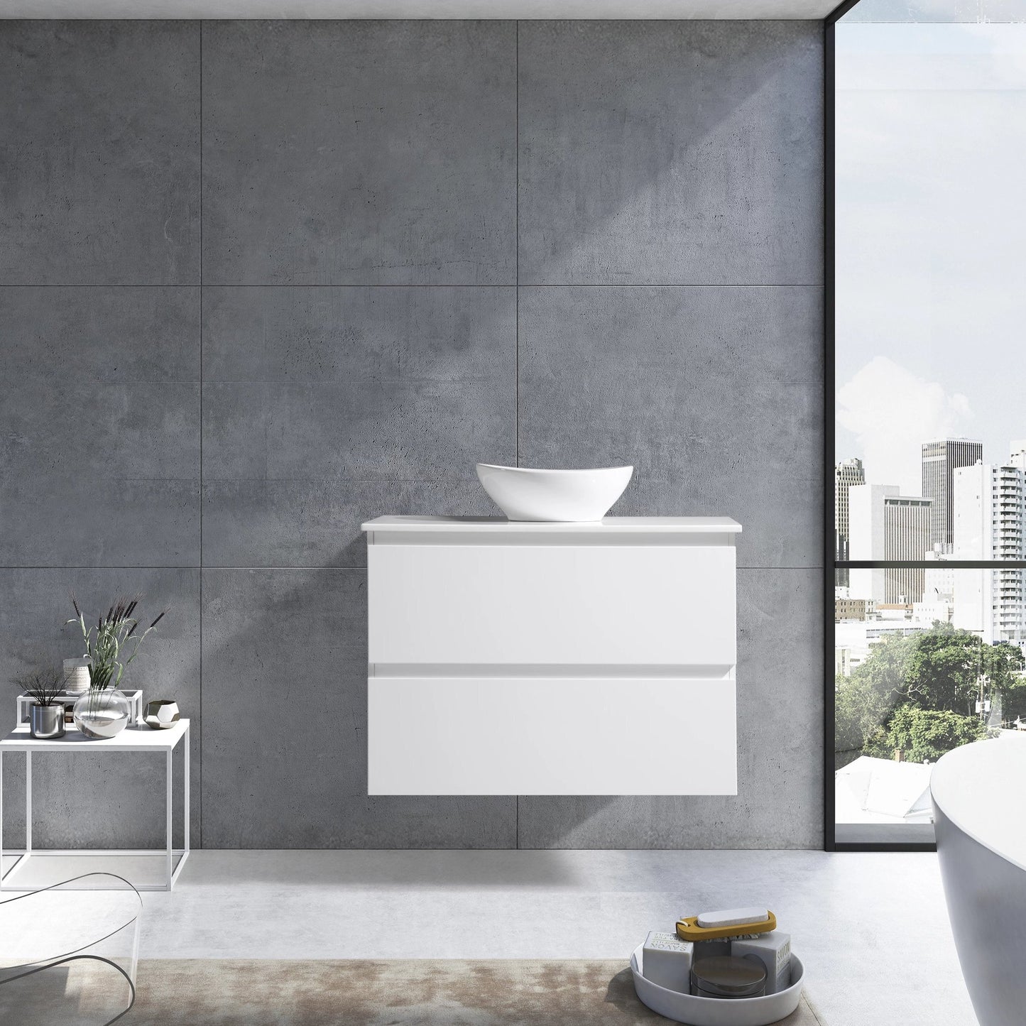 MELA - CLARK 900 Gloss White Wall Hung Vanity with 2 Drawers