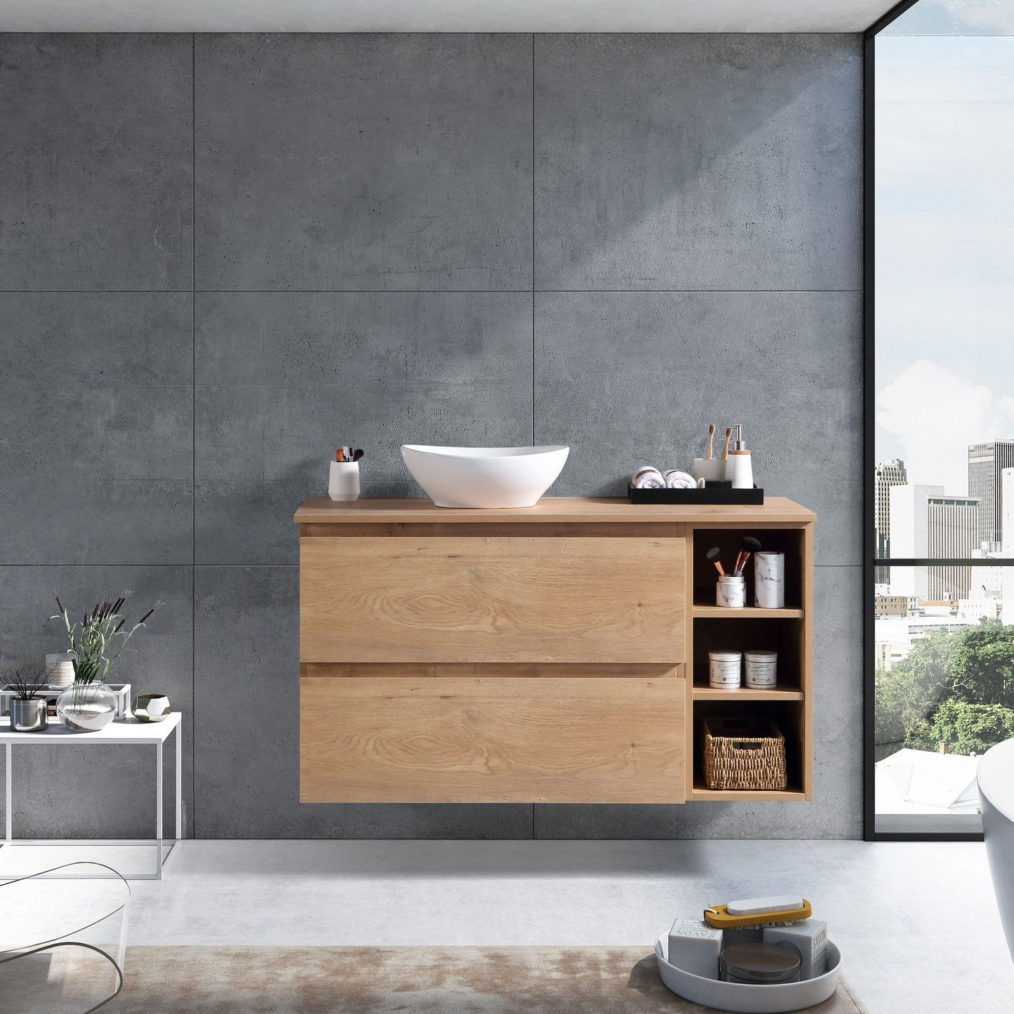 MELA - CLARK 900 Snafell Wall Hung Vanity with 2 Drawers and Open Shelves