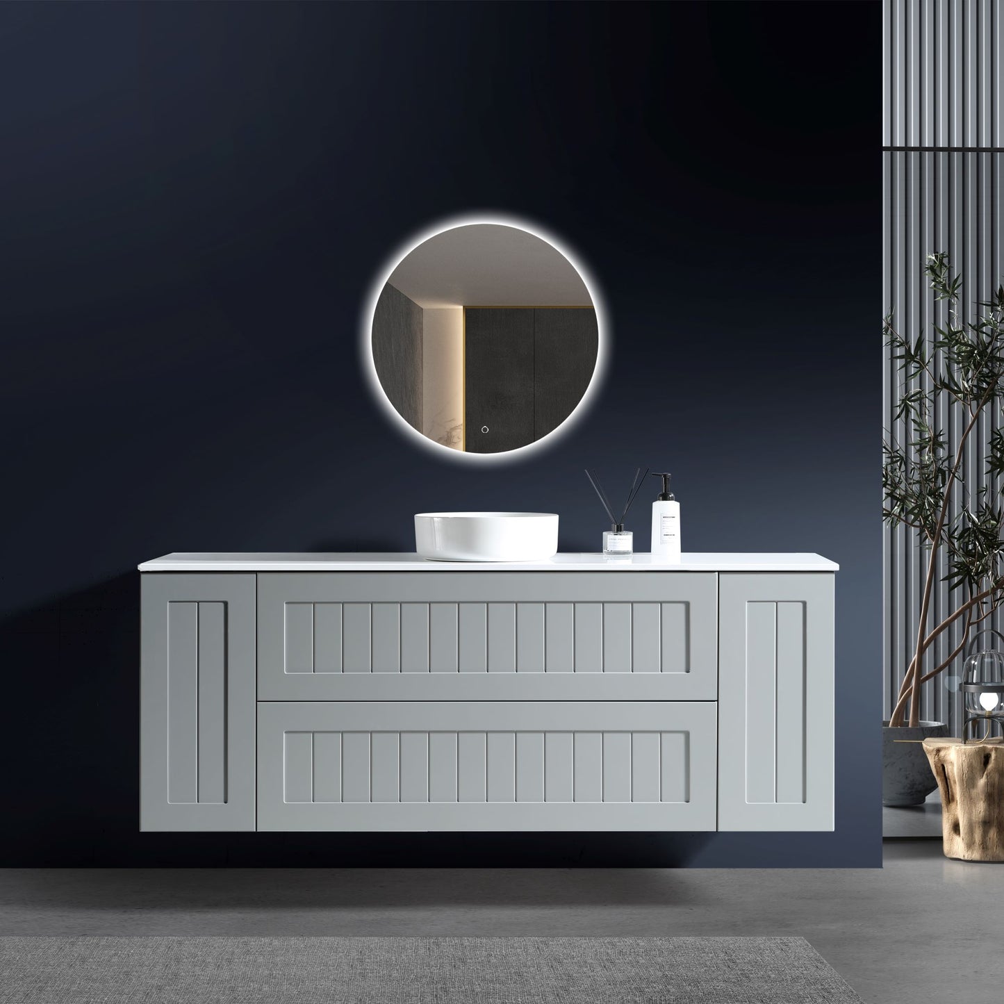 MELA - HAMPTON 1500 Matt Grey Wall Hung Vanity with 2 Doors & Drawers