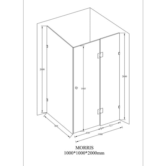 MELA - MORRIS 1000x1000mm Frameless Corner Shower Screen