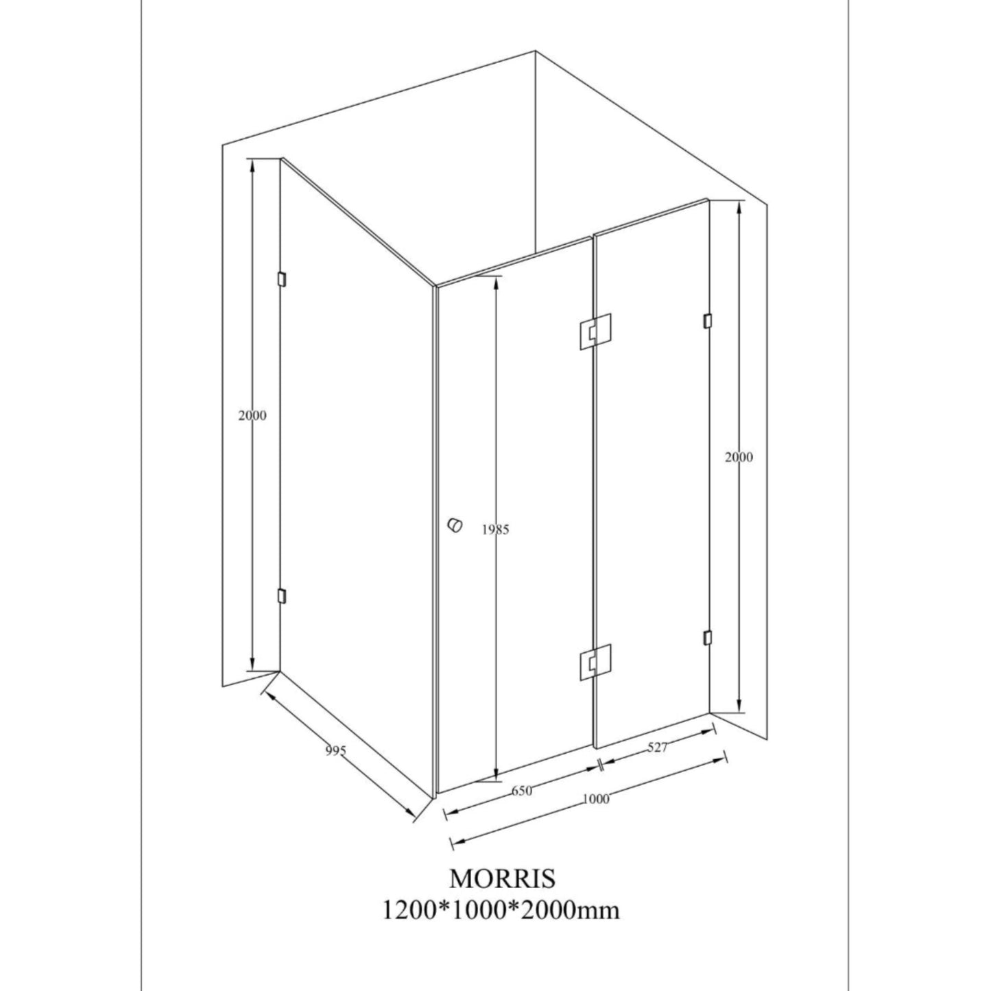 MELA - MORRIS 1000x1200mm Frameless Corner Shower Screen