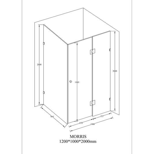 MELA - MORRIS 1000x1200mm Frameless Corner Shower Screen