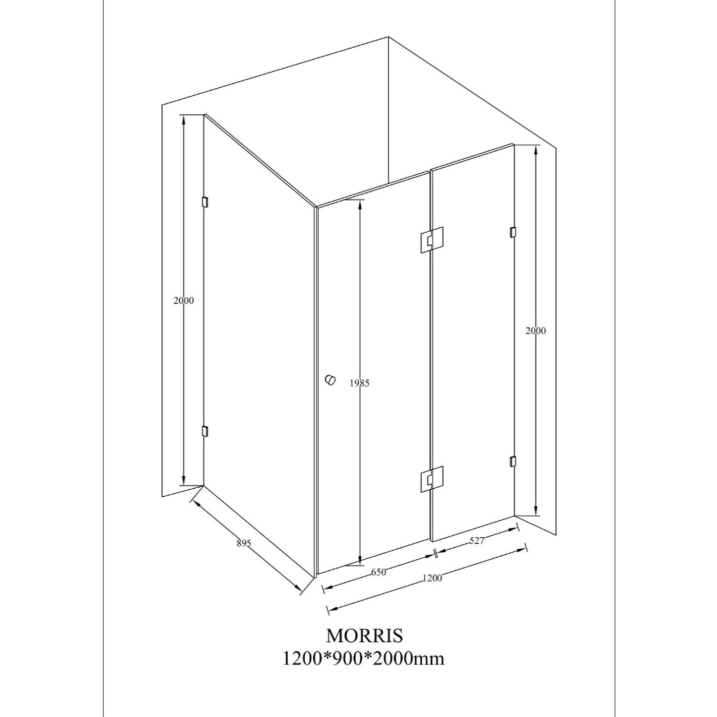 MELA - MORRIS 900x1200mm Frameless Corner Shower Screen