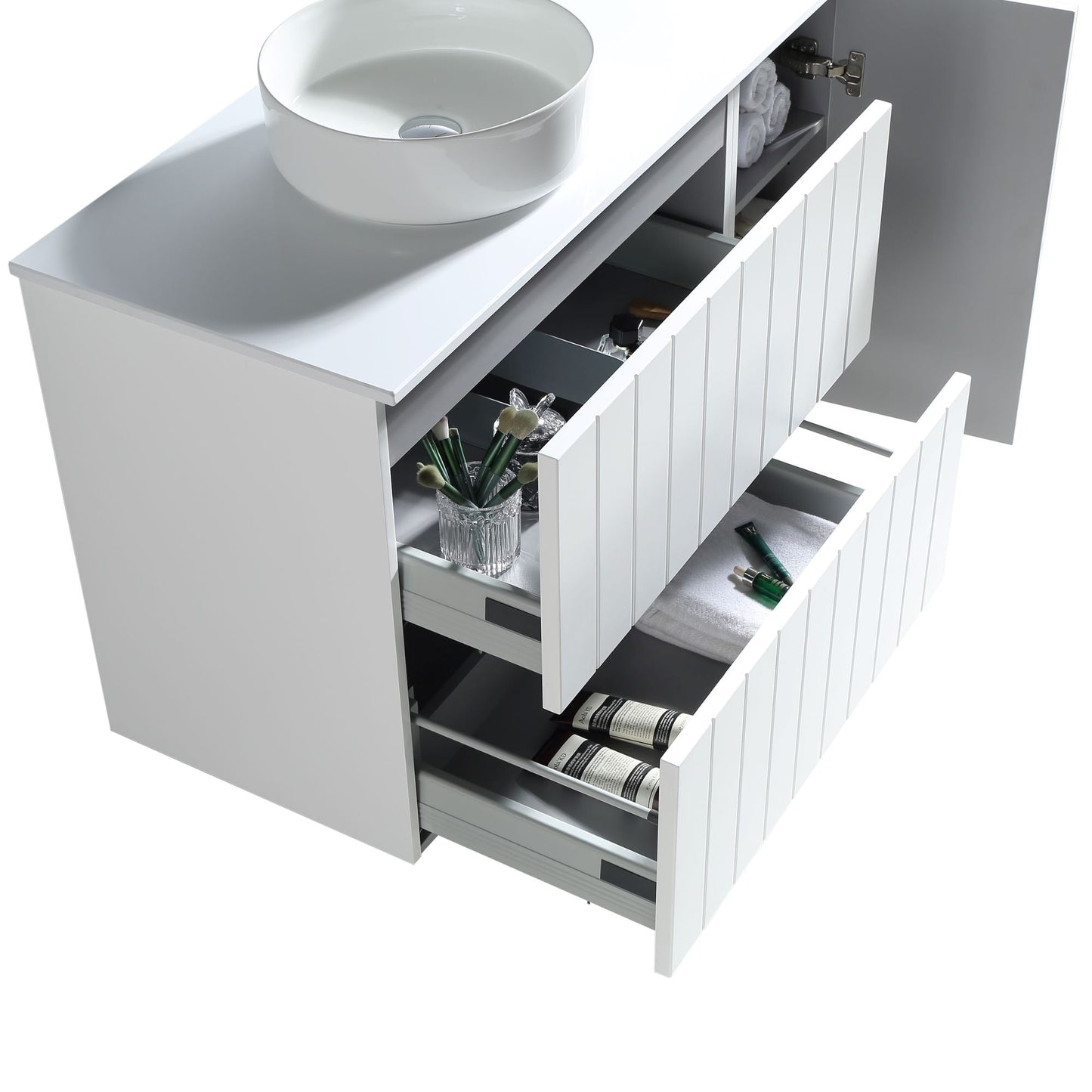 MELA - PASTEL 1050 Matt White Wall Hung Vanity with Drawers and Open Shelves or Door