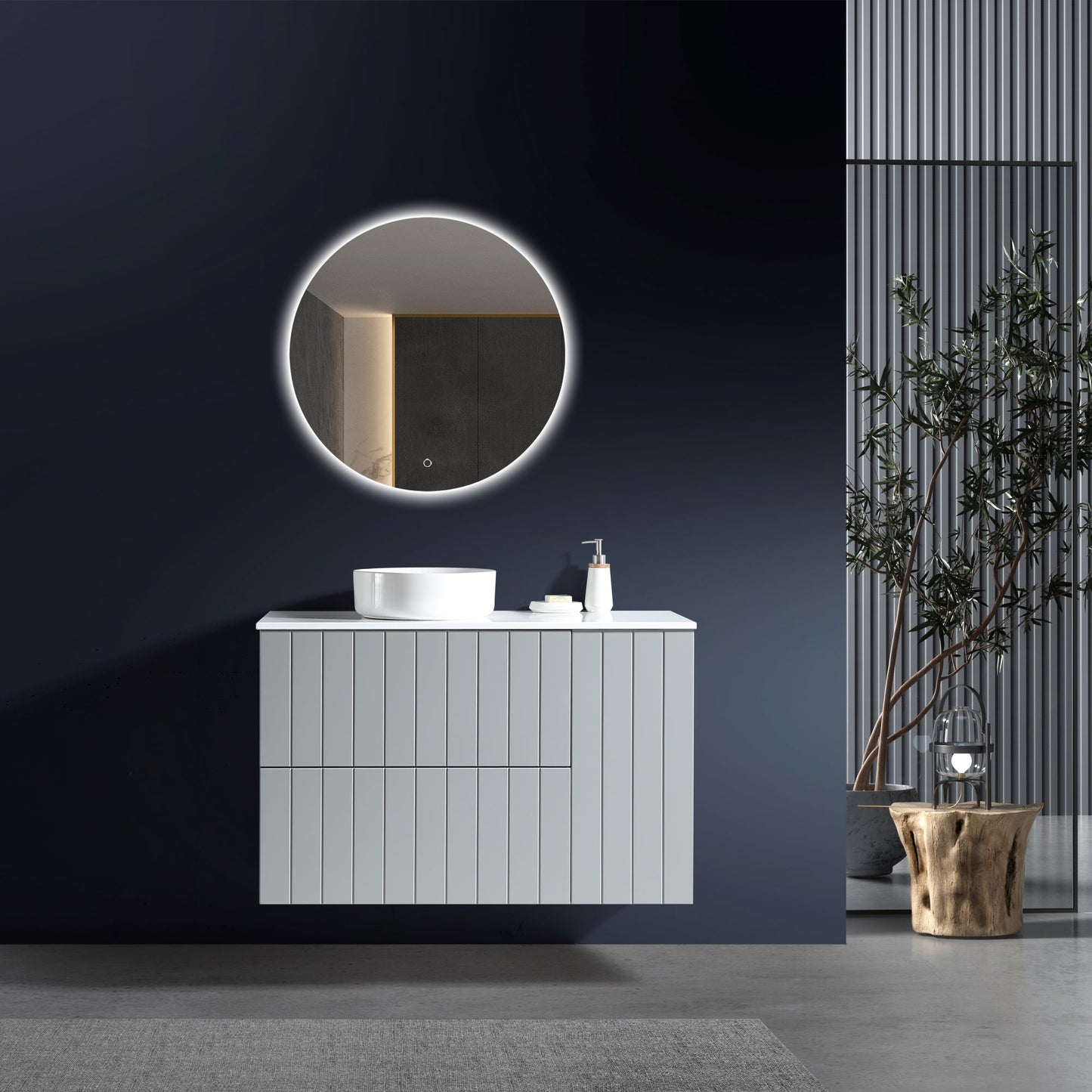 MELA - PASTEL 1200 Matt Grey Wall Hung Vanity with Door & Drawers