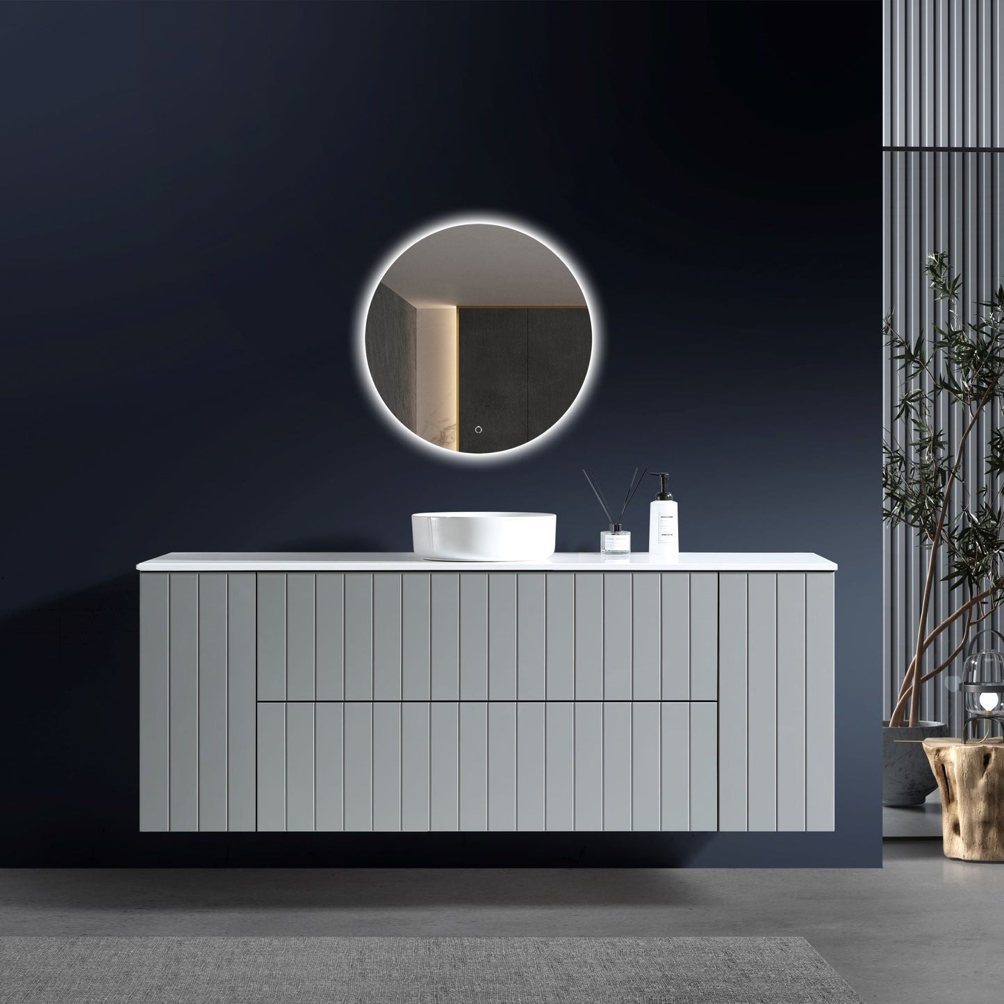 MELA - PASTEL 1350 Matt Grey Wall Hung Vanity with Two Drawers and Shelves