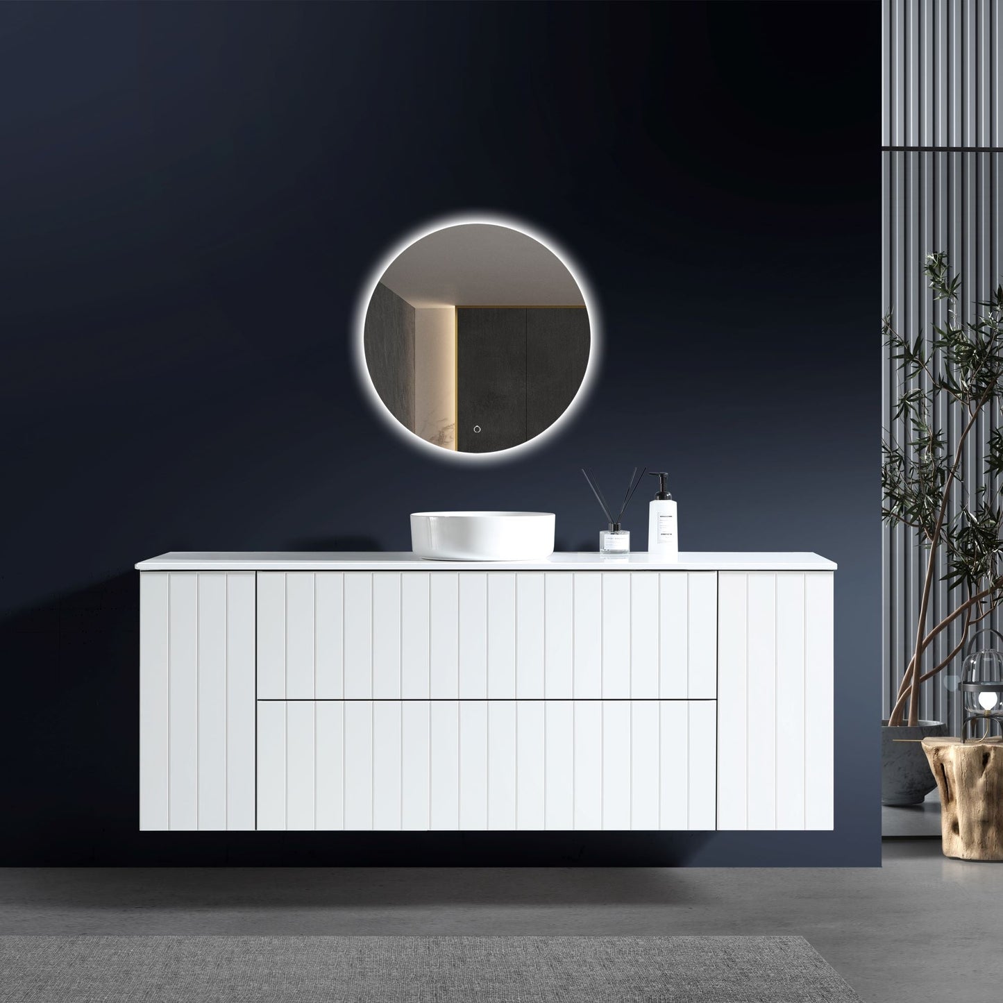 MELA - PASTEL 1350 Matt White Wall Hung Vanity with Two Drawers and Shelves