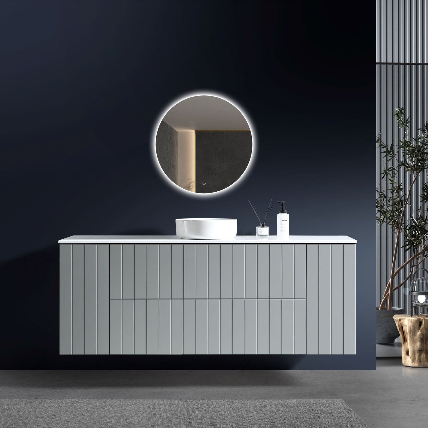 MELA - PASTEL 1800 Matt Grey Wall Hung Vanity with Two Drawers and Shelves