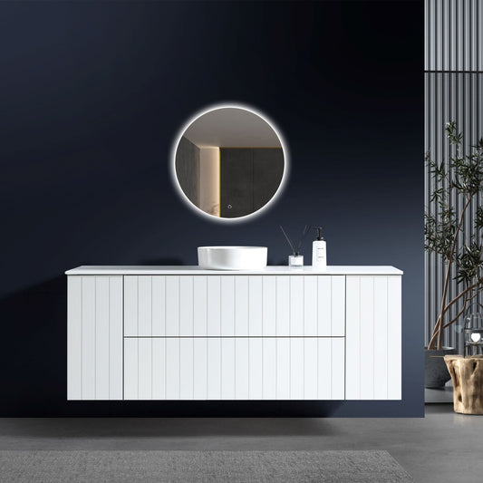 MELA - PASTEL 1800 Matt White Wall Hung Vanity with Two Drawers and Shelves