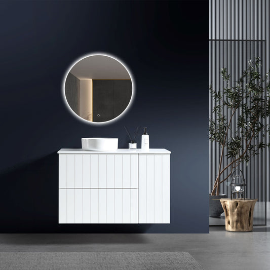 MELA - PASTEL 900 Matt White Wall Hung Vanity with Door & Drawers