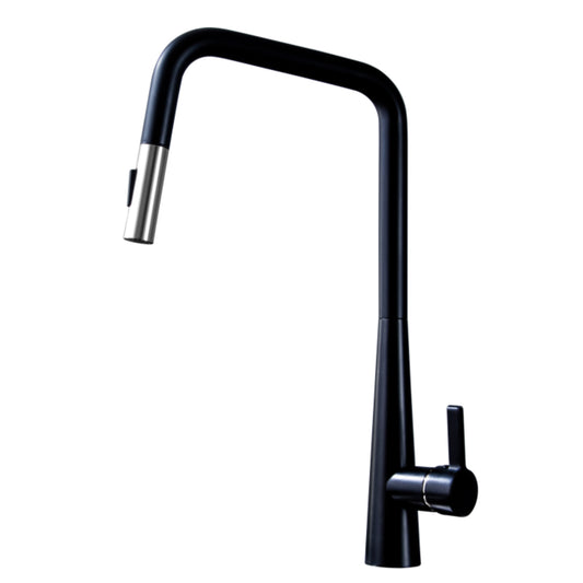 MELA - RONDO Square Gooseneck Pull-out Kitchen Sink Mixer Black and Brushed Nickel
