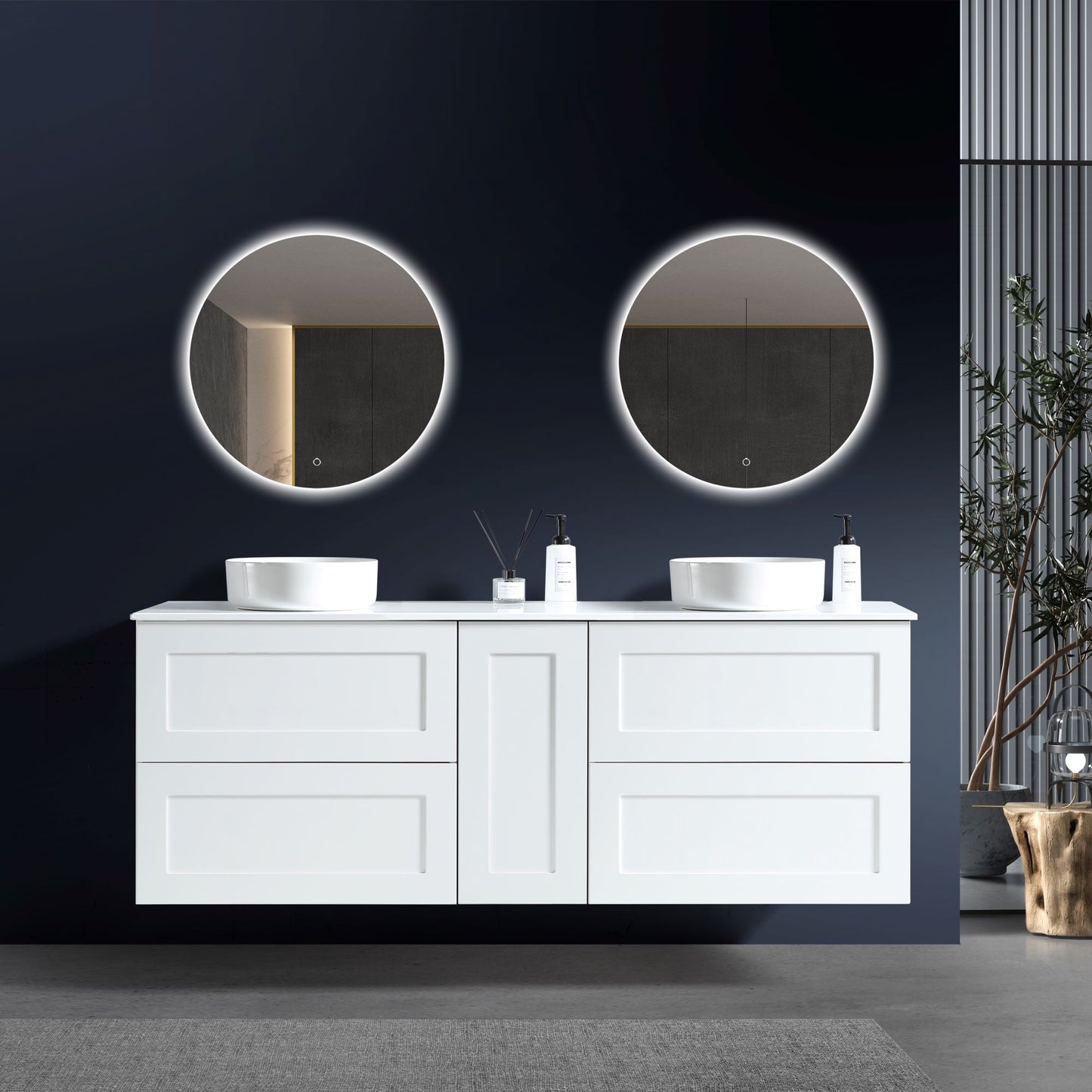 MELA - SHAKER 1500 Matt White Wall Hung Vanity with Door & 4 Drawers