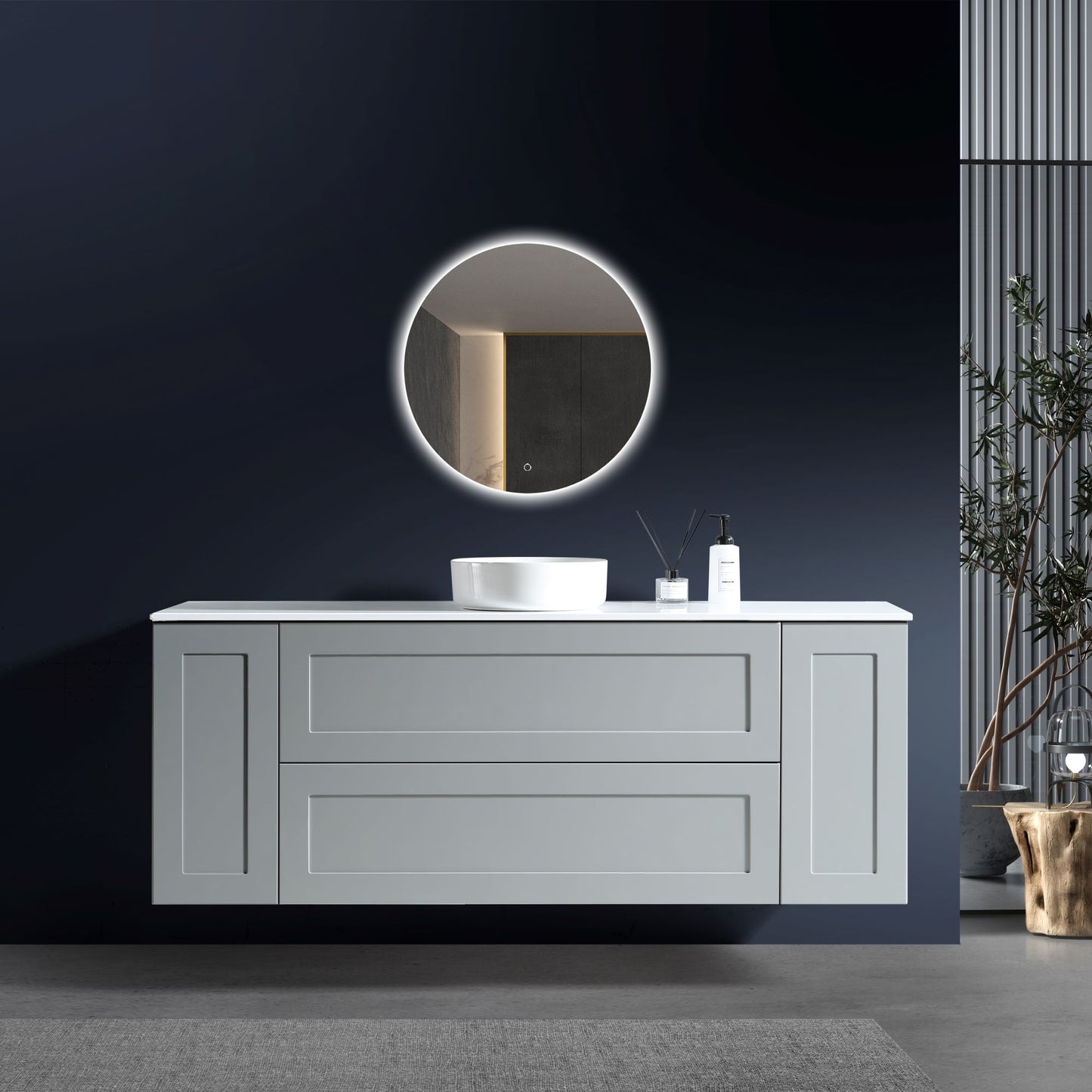 MELA - SHAKER 1500 Matt Grey Wall Hung Vanity with 2 Doors & 2 Drawers