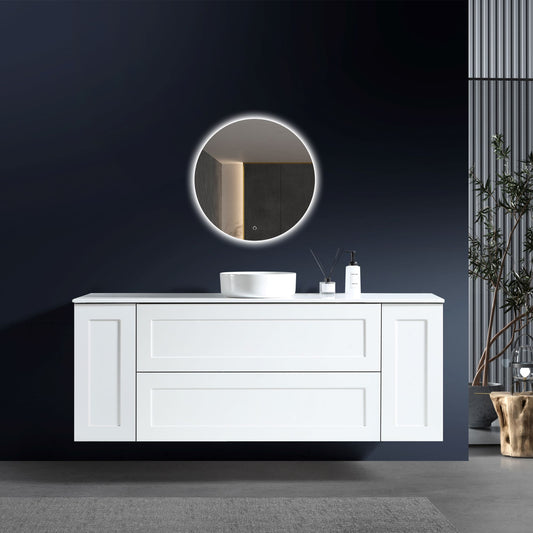 MELA - SHAKER 1500 Matt White Wall Hung Vanity with 2 Doors & 2 Drawers