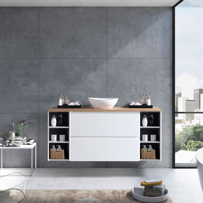 MELA - CLARK 1350 Gloss White Wall Hung Vanity with 2 Drawers and 2 Open ShelvesVanities – available at Bathroom City Perth