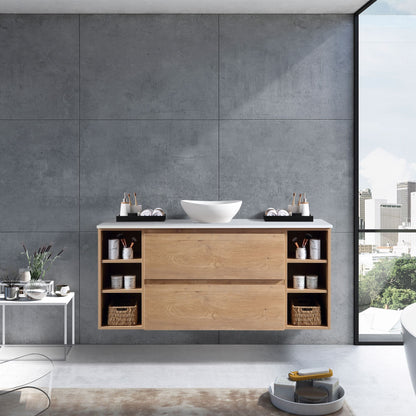 MELA - CLARK 1500 Snafell Wall Hung Vanity with 2 Drawers and 2 Open ShelvesVanities – available at Bathroom City Perth