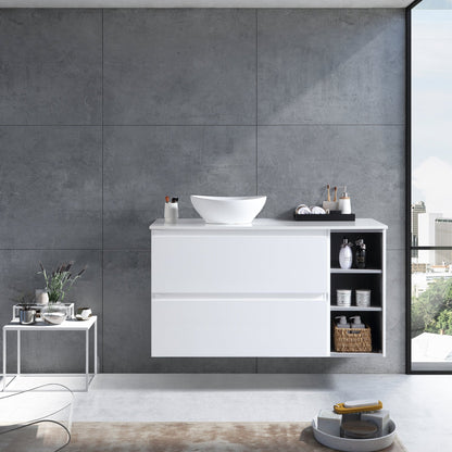 MELA - CLARK 900 Gloss White Wall Hung Vanity with 2 Drawers and Open ShelvesVanities – available at Bathroom City Perth