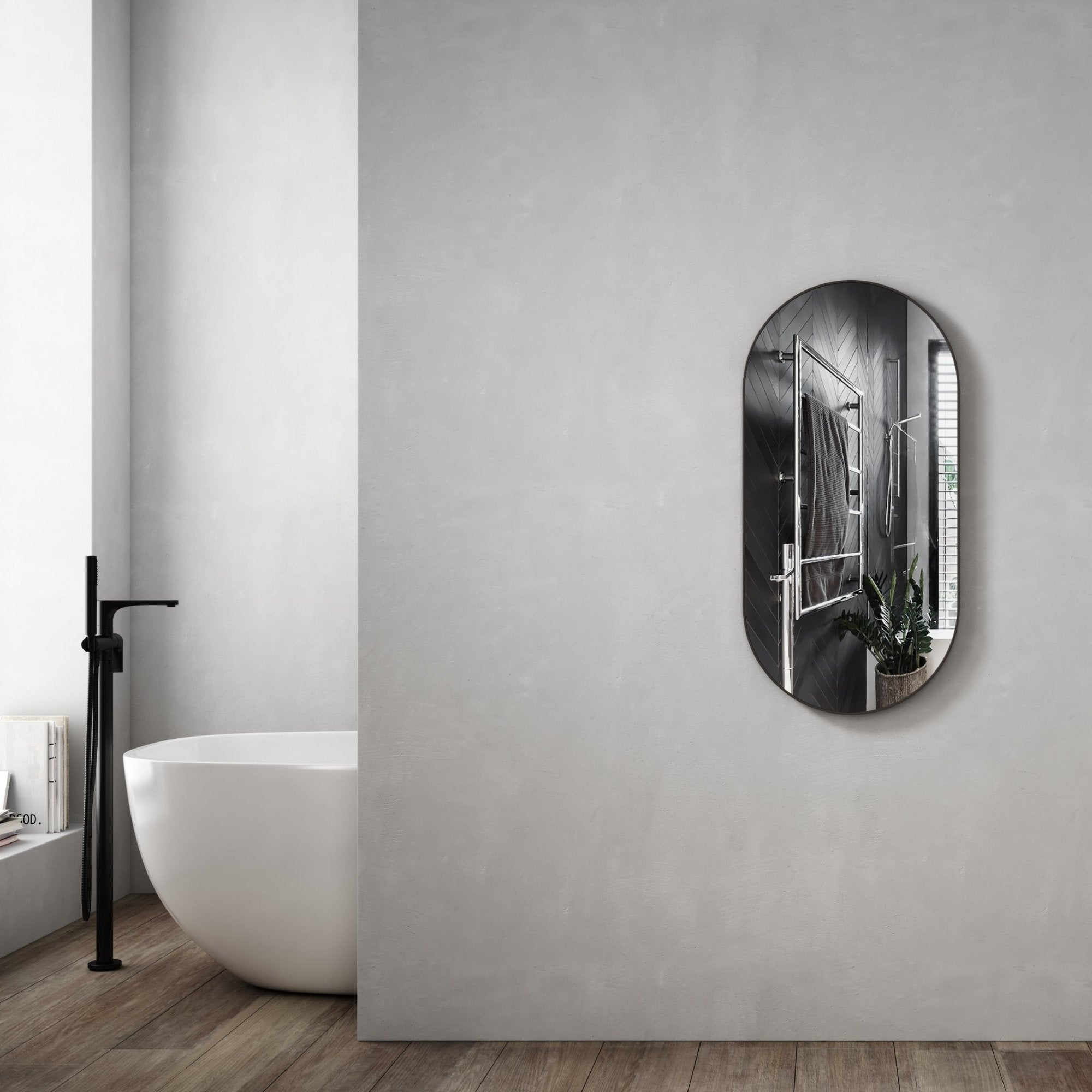 MELA - MIA 450 Oval Mirror Gun Metal FrameMirror – available at Bathroom City Perth