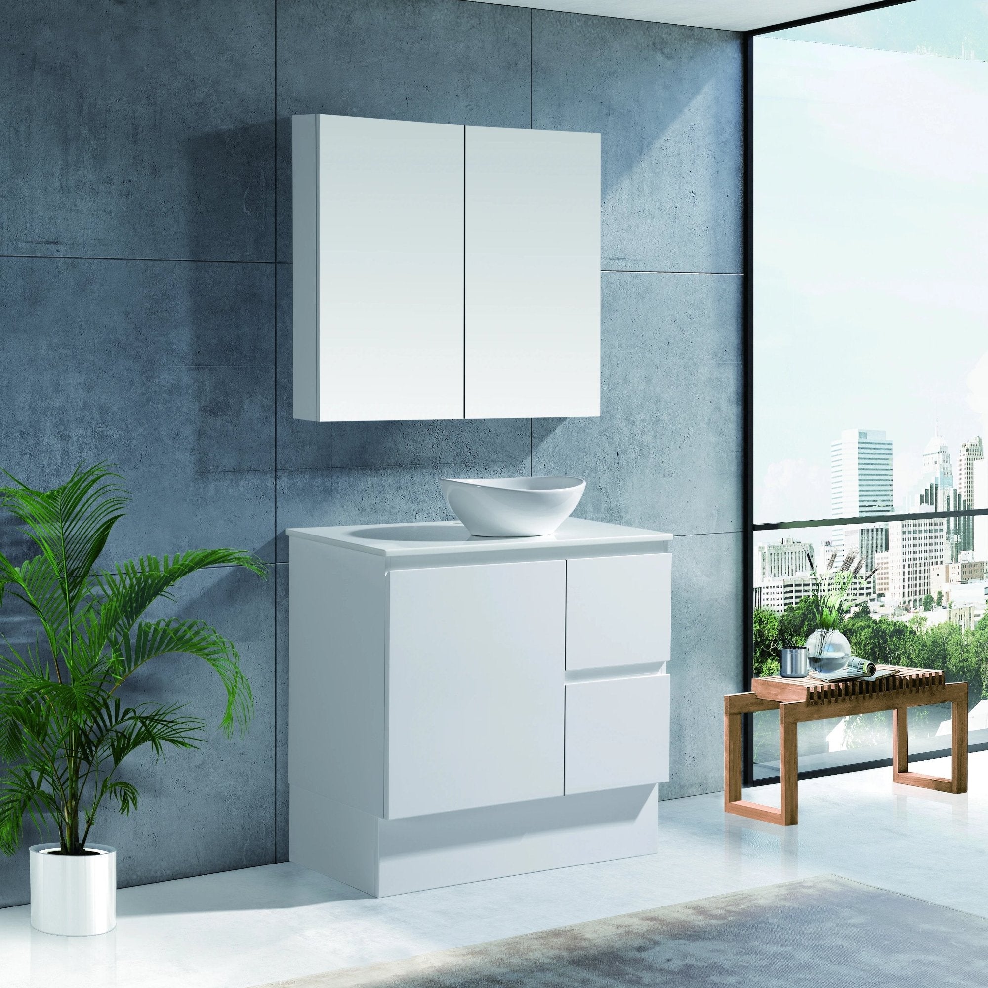 MELA - PADDY 750 Gloss White Wall Hung Vanity with Door & DrawersVanities – available at Bathroom City Perth