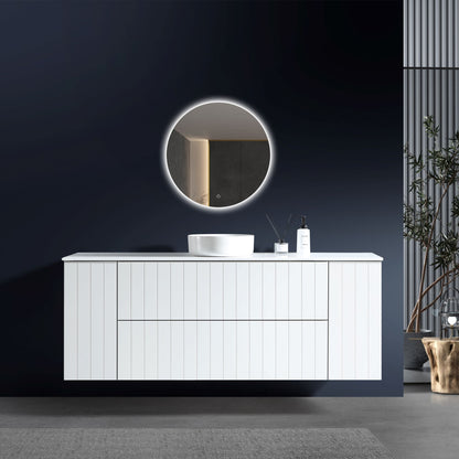 MELA - PASTEL 1500 Matt White Wall Hung Vanity with Two Drawers and ShelvesVanities – available at Bathroom City Perth