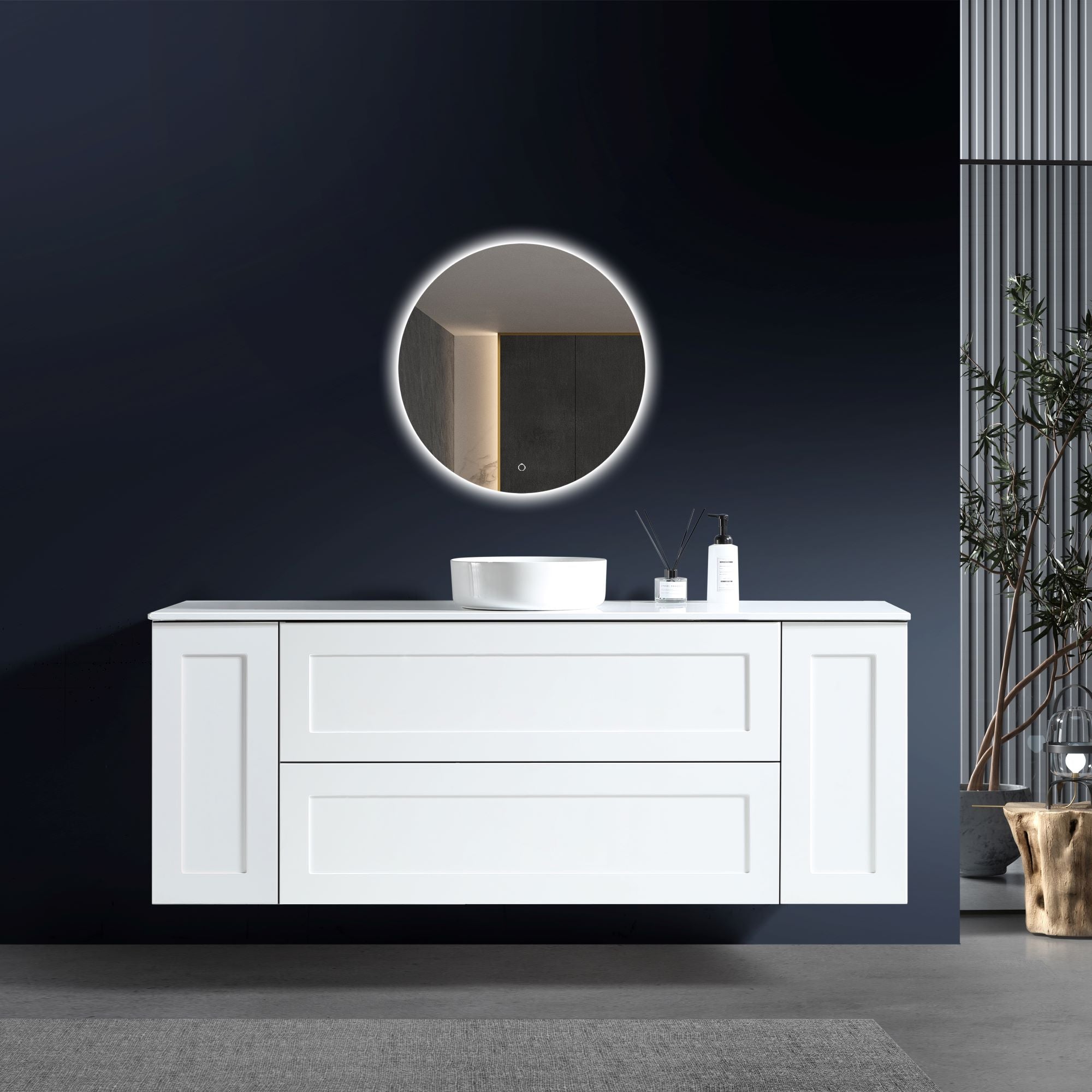 MELA - SHAKER 1350 Matt White Wall Hung Vanity with 2 Doors & 2 DrawersVanities – available at Bathroom City Perth