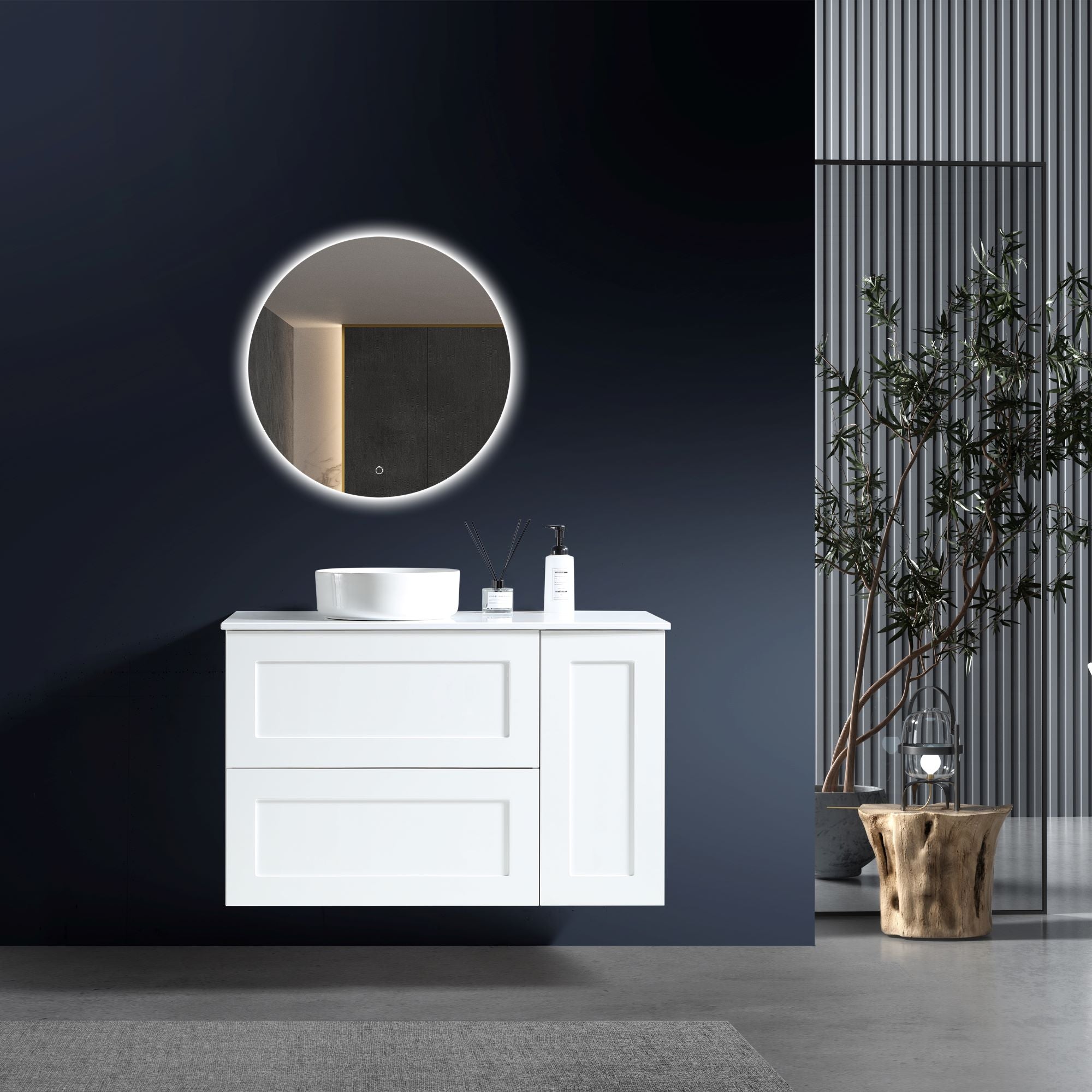 MELA - SHAKER 900 Matt White Wall Hung Vanity with Door & DrawersVanities – available at Bathroom City Perth