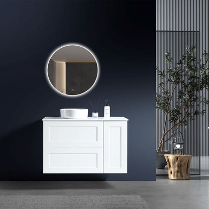 MELA - SHAKER 900 Matt White Wall Hung Vanity with Door & DrawersVanities – available at Bathroom City Perth