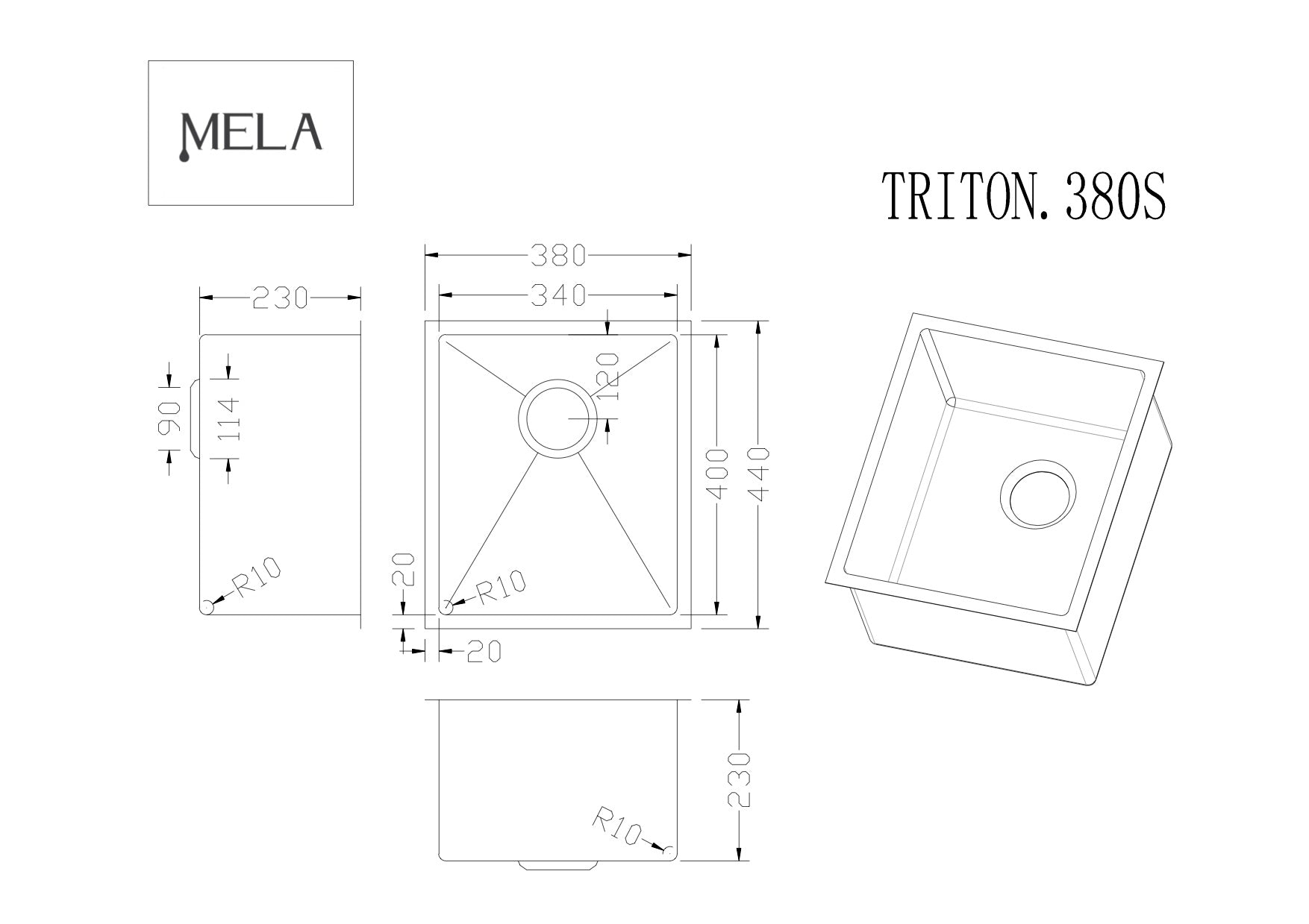 MELA - TRITON 380S Stainless Steel SinkSink – available at Bathroom City Perth