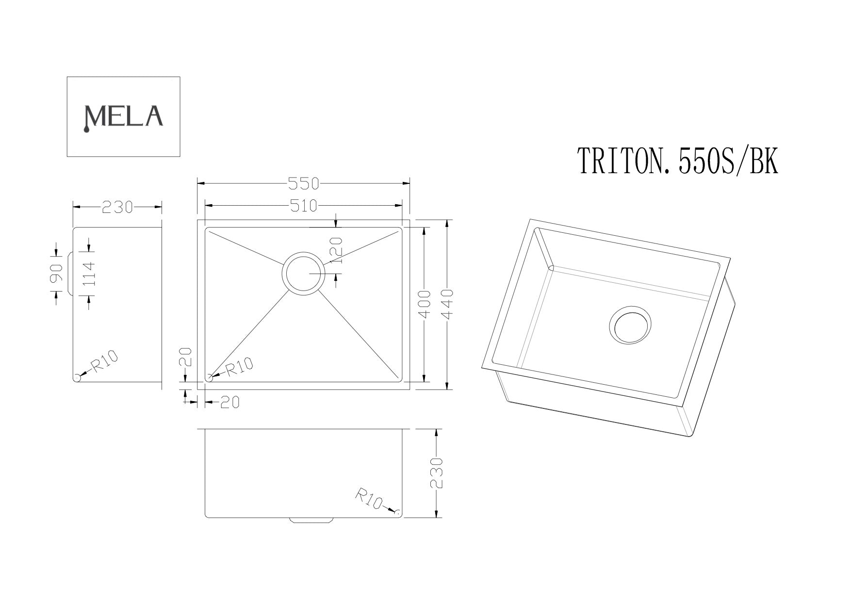 MELA - TRITON 550S Stainless Steel SinkSink – available at Bathroom City Perth